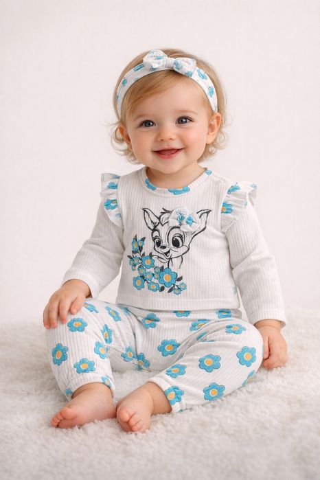 Бебешки рипсен комплект Бамби за момиче с лента