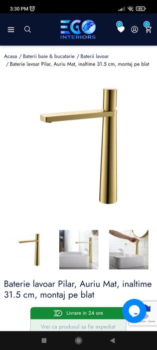 Baterie auriu mat baie lavoar Ego Interiors NOU