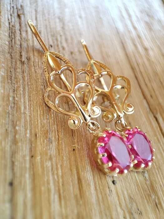 Cercei aur 14k rusia 583 rusesti cu rubelit retro