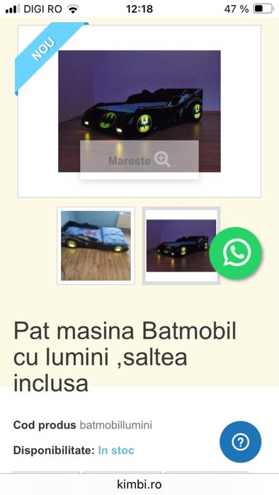 Pat copii Batmobil cu lumini