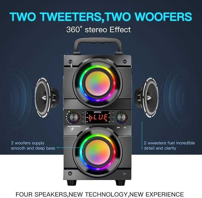 Преносим високоговорител SUPNIU с 60W мощен бас LED RGB и Bluetooth 5