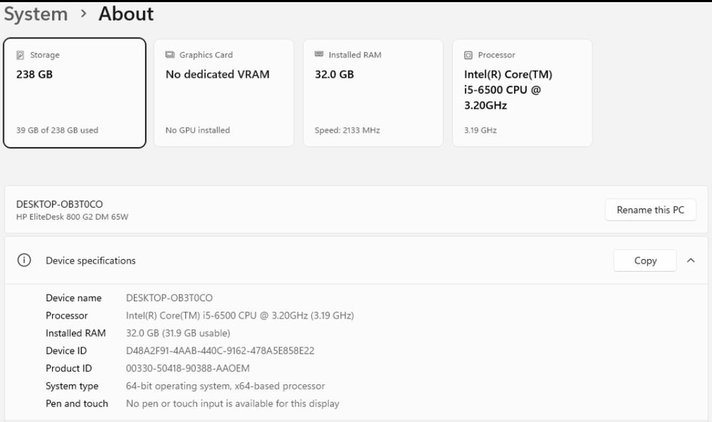 MiniPc Hp Ellite 800 G2 cu i5, SSD 256GB, RAM 32GB, WiFi/BT