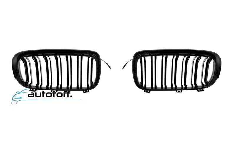 Grile duble iluminate compatibile cu BMW X5 F15 (15-19) Negru lucios cu LED