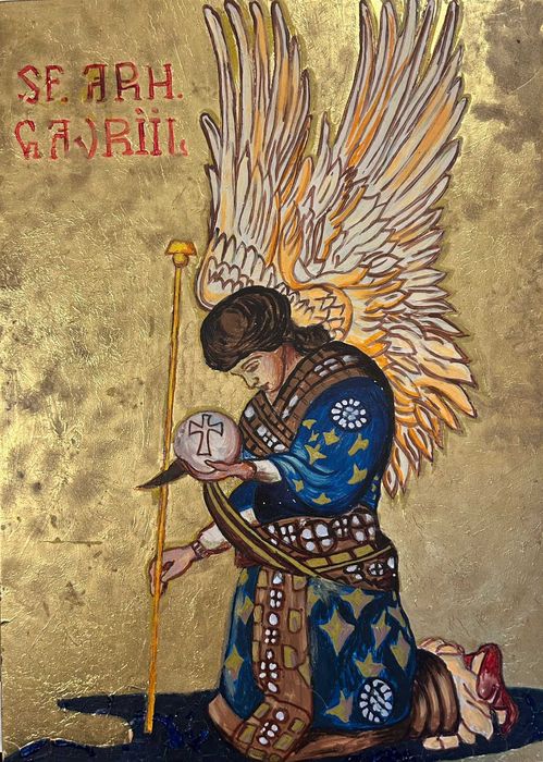 Icoană pictată manual – Sf. Arhanghel Gavriil cu foiță aur – unicat