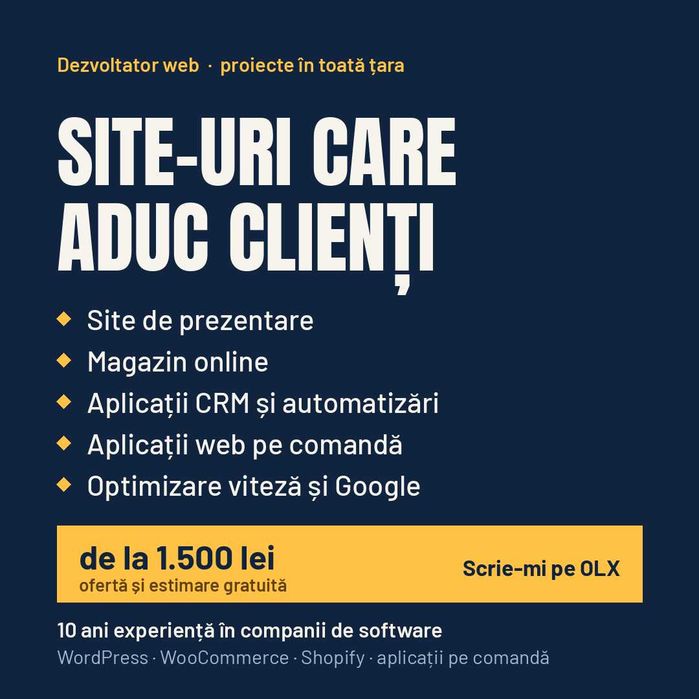 Creare site prezentare firmă - de la 1500 lei, livrare în 2 săptămâni