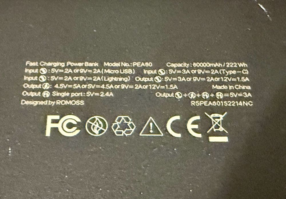 Power bank / baterie externa Romoss PEA60 60.000mAh 22.5w 222Wh