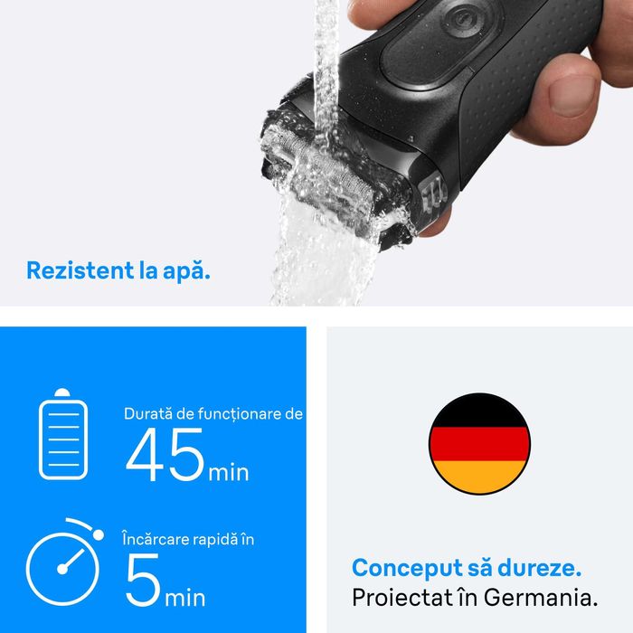 Aparat electric de ras Braun Seria 3+3000S, 3 Lame Flexibile