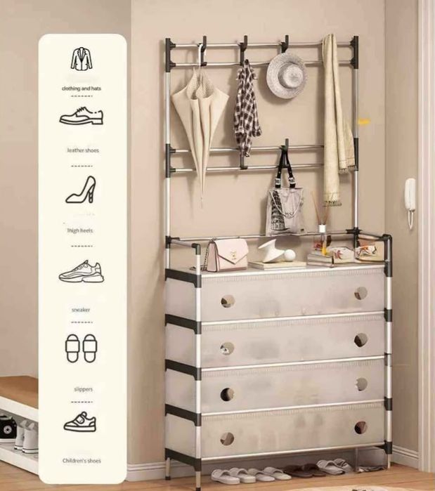 Универсальная этажерка 3-в-1: для одежды, обуви и аксессуаров