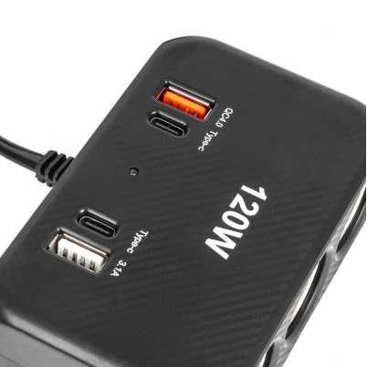 Разклонител №5000 за запалка, бързо USB зарядно за кола, Qc4.0, 80 см