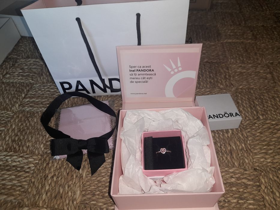Seturi Pandora argint 925 inima roz rose gold inel cutii colier cercei