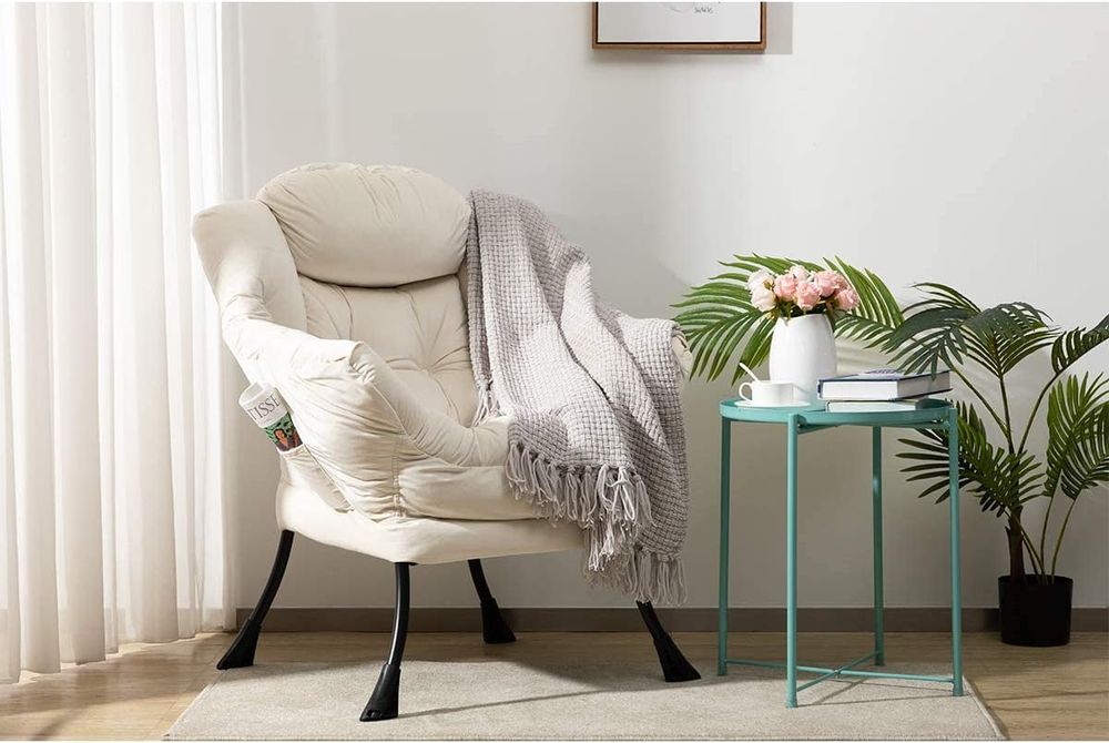 Fotoliu relaxare HollyHOME, Tapitat cu Catifea, Sezut si Spatar Capitonezat, Brate Confortabile, Capacitate 225 kg, 80 x 64 x 95 cm, Cadru din Otel