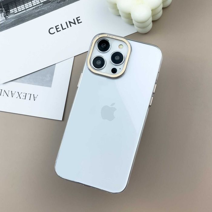 Калъф за iPhone 13 / 14 / 15 серия стилен твърд прозрачен кейс гръб ултратънък Q-Series