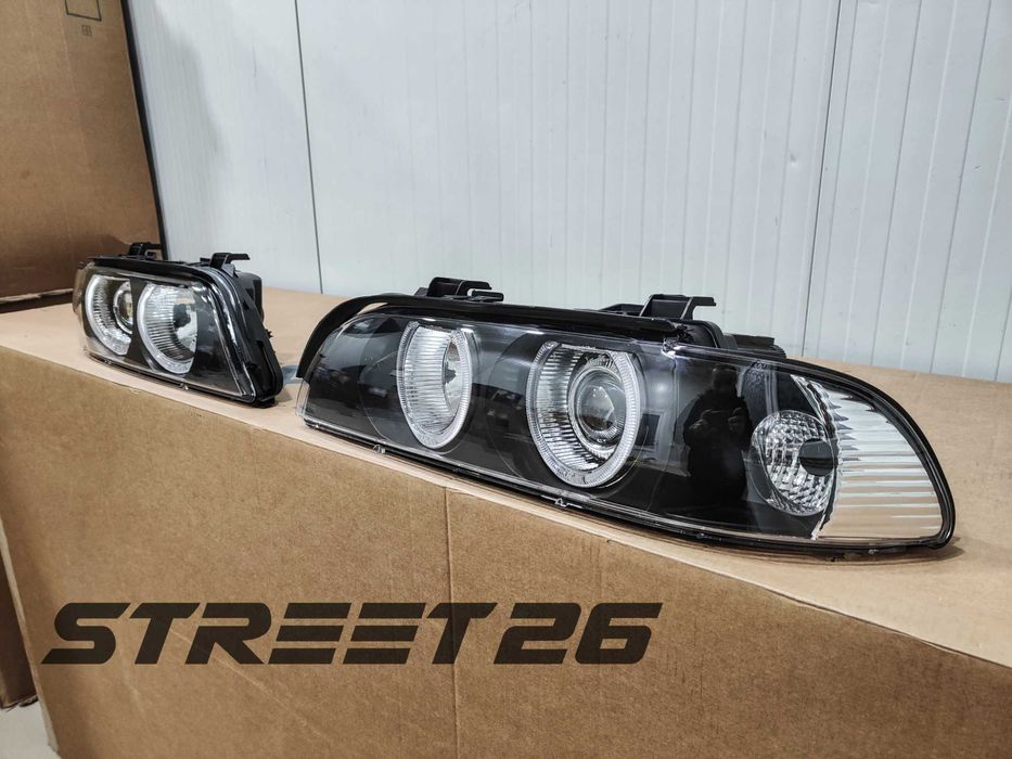 Faruri Angel Eyes BMW Seria 5 E39 (1995-2003) Facelift Negru Gri