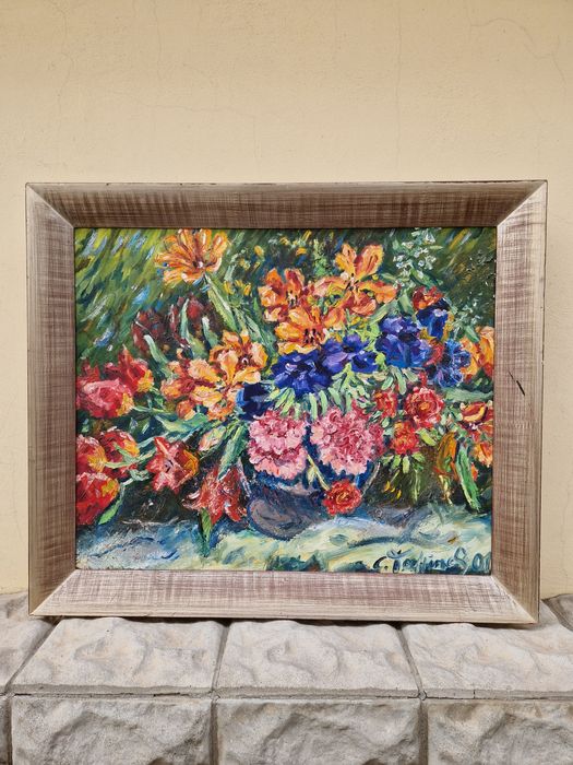 Много добра антикварна майсторска картина масло върху платно