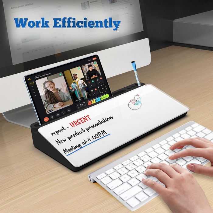 НОВА! Стъклена дъска за бюро с органайзер, бяла, с маркери и чекмедже