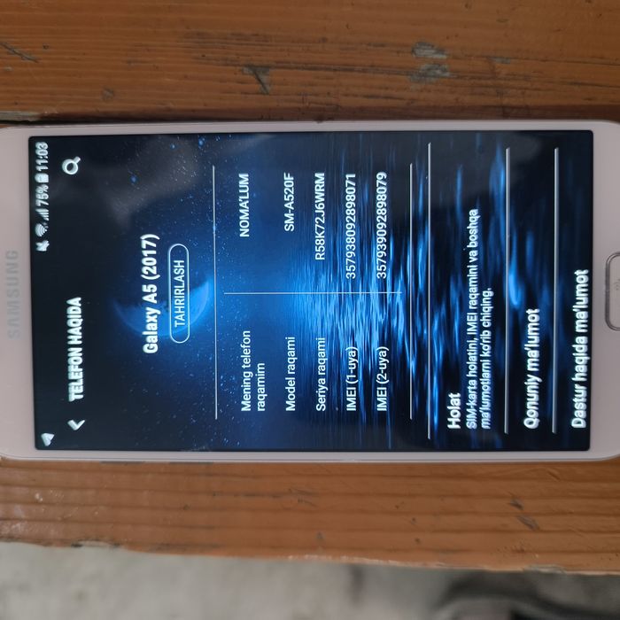 Samsung a5 2017 holati ideal hamma joyi radnoy