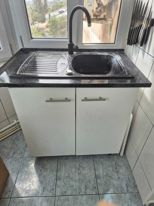 Mobilier bucatarie, dulap, suspendat, masca si chiuveta din material composit cu baterie
