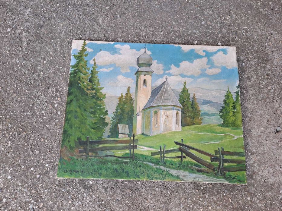 tablou vechi pictura pe panza 50/40 cm cm semnat datat