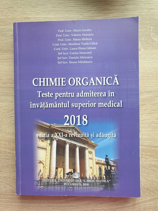 Culegere Teste chimie organică admitere medicină, invatamantul medical