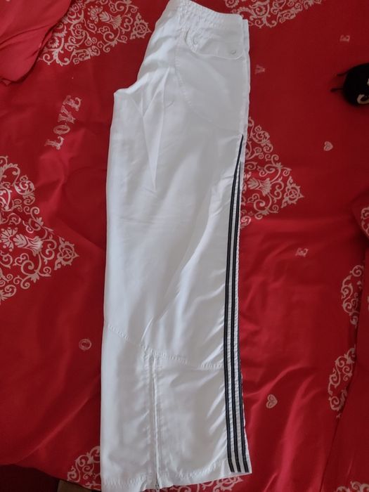 Pantaloni trening Adidas alb cu negru mărimea L