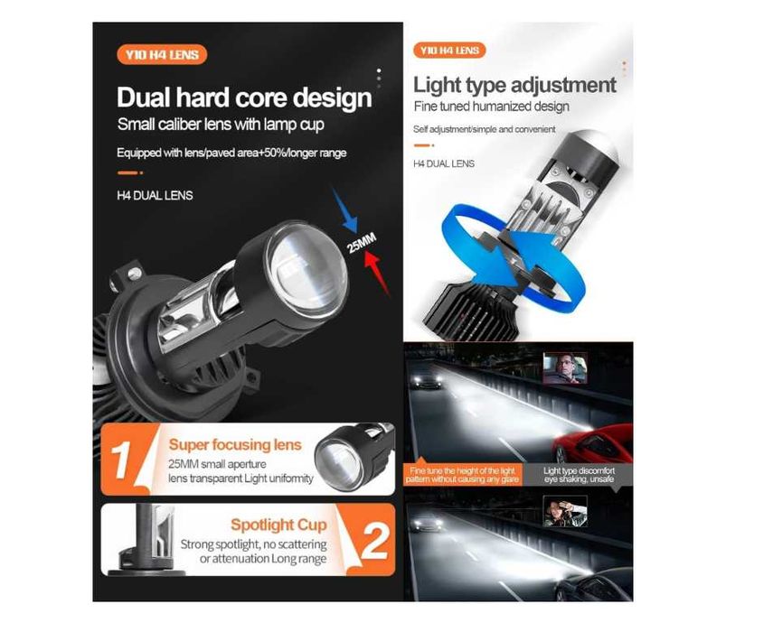 LED крушки с лупа Y10 H4 – 6000K, 6400LM, CANBUS