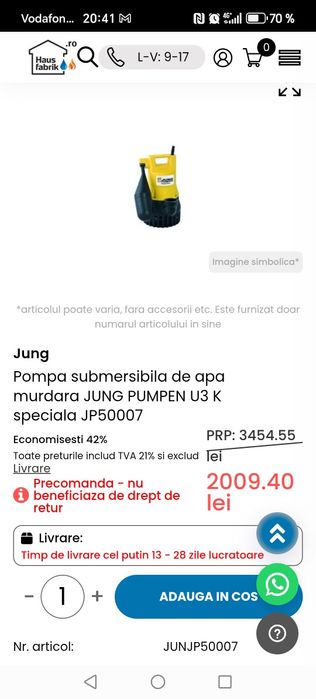 Pompă submersibila pentru apă murdară JUNG PUMPEN