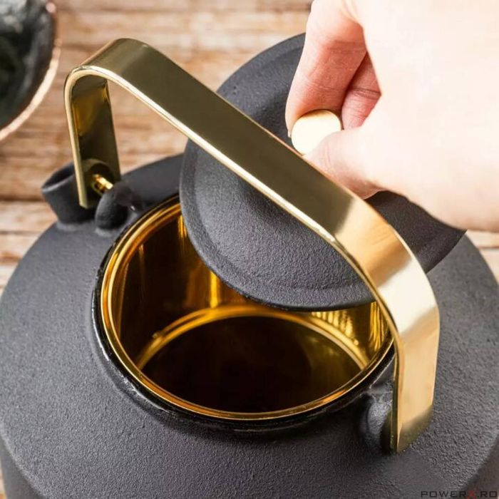 Ceainic din fonta cu strecuratoare, interior emailat, 1l, negru cu