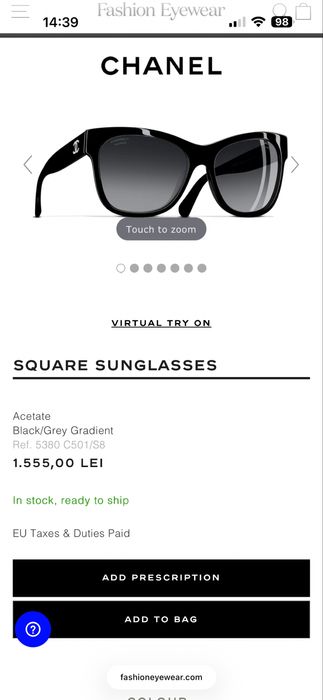 Ochelari soare dama Chanel Ref. 5380-A Acetate Black/Grey