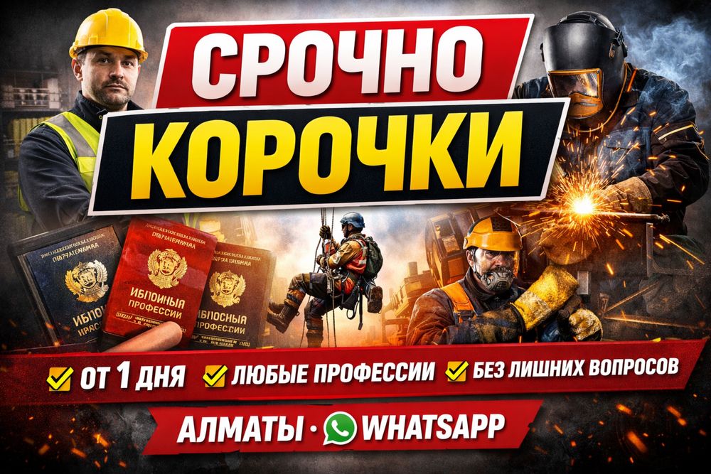 Корочки Срочно( Любые профессии) Алматы от 1 дня