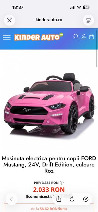 Masinuta electrica copii utilizata foarte putin Ford Mustang cu telecomanda