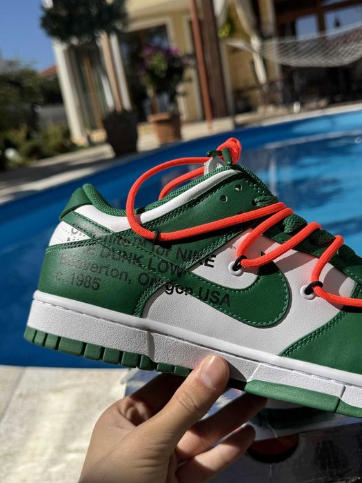 Nike Dunk Low Off-White Pine Green Кецове 45 EUR + Кутия