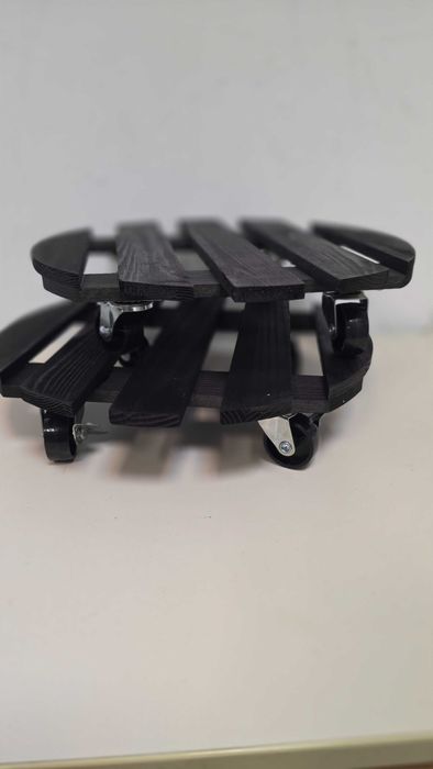 Set 2 suporturi ghiveci cu roți 360° Ø30 cm – lemn negru