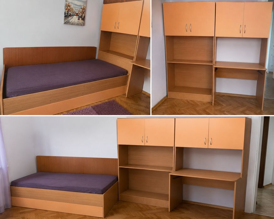 Mobilier tineret 3 corpuri+pat cu ladă inclusă , inclusiv ladă ln  corpul din fața patului