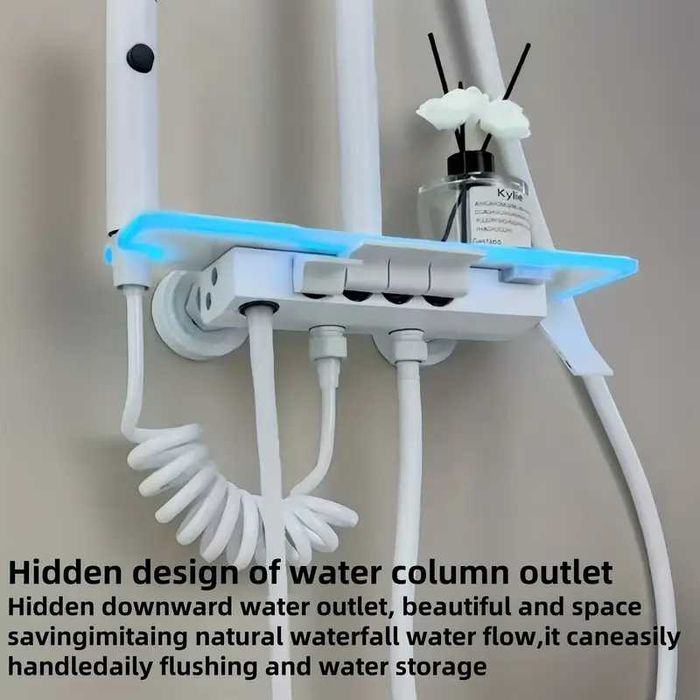 Бяла Душ система с термостатен смесител 4 бутона дисплей функция дъжд