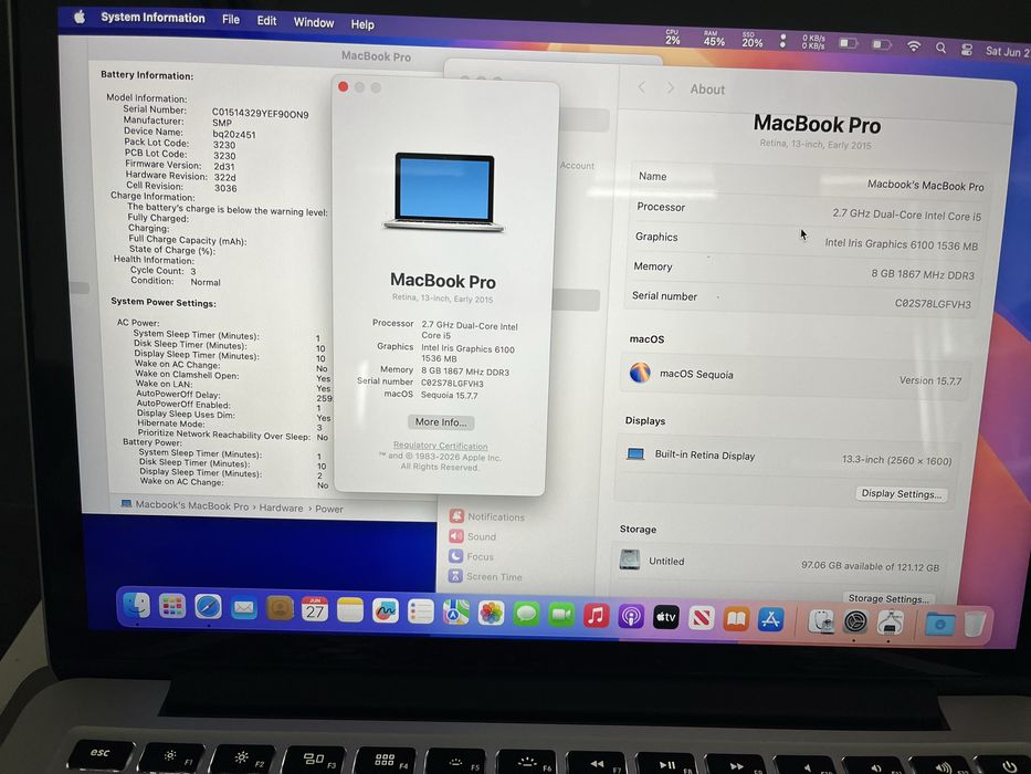 MacBook Pro 13 ,2015, 8GB RAM,128 GB SSD,model A1502