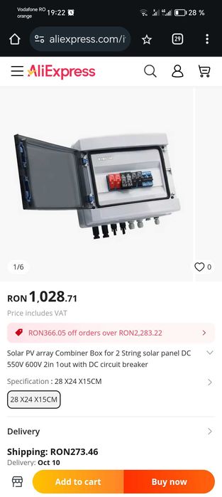tablou electric YRO Solar YRPVB 2/1 pentru sisteme fotovoltaice.