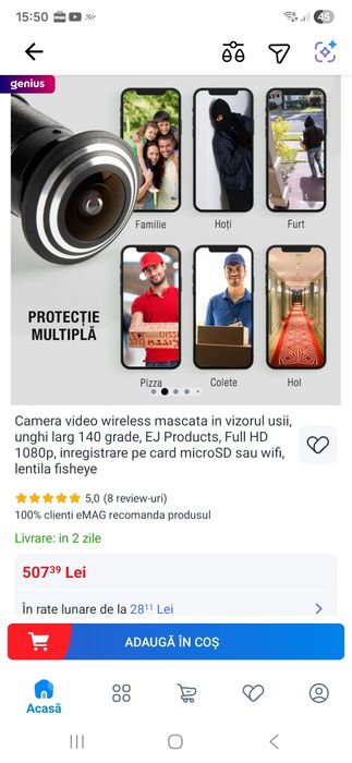 Camera video wireless mascata in vizorul usii, unghi larg 140 grade, E