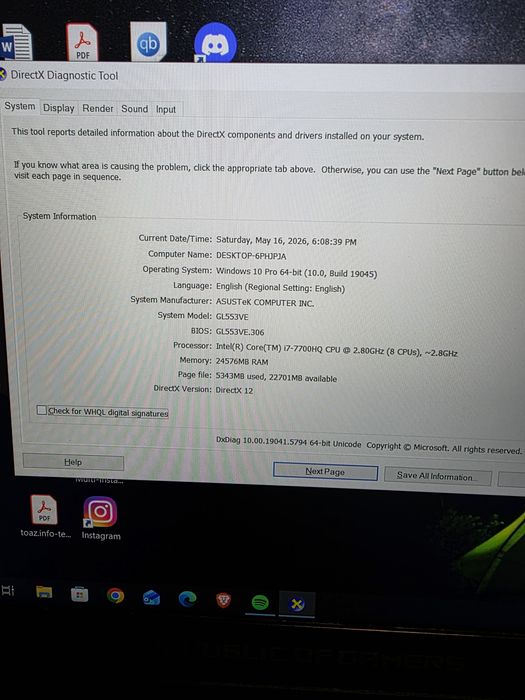 Laptop Asus ROG GLE553VE