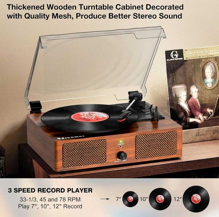 Bluetooth Грамофон за винилови плочи вградени говорители USB вход