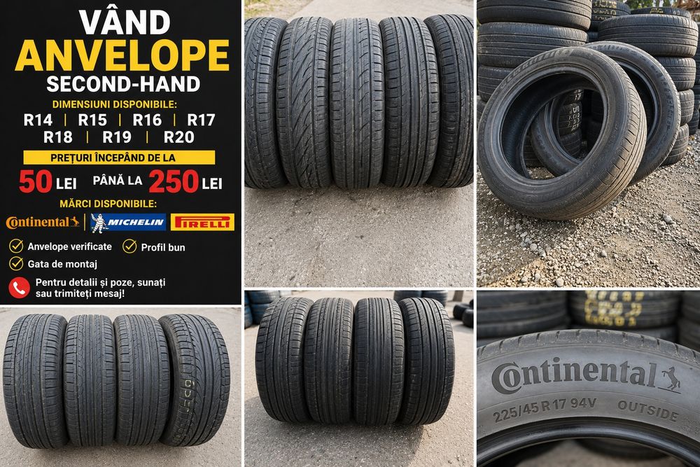 Vand cauciucuri anvelope second -hand r14 r15 r16 r17 r18 r 19 r 20 marci Continental Michelin Pirelli trimit tara