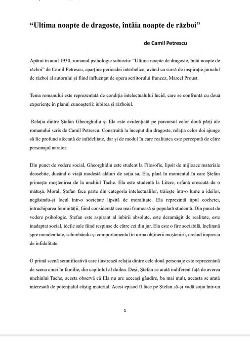 Eseuri Ultima noapte de dragoste,intaia noapte de razboi