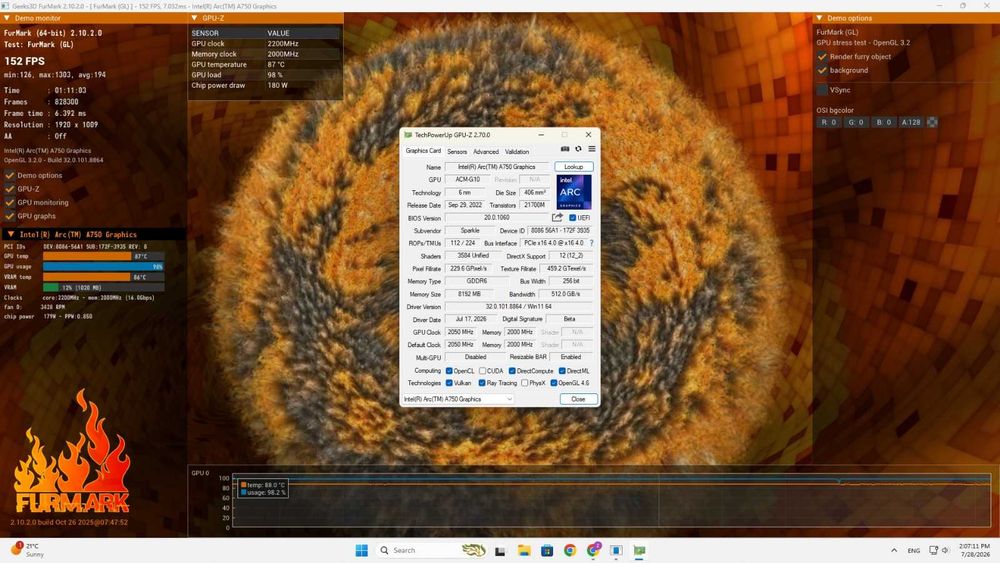 Placa video Sparkle Intel ARC A750 ORC OC Edition - Folosita