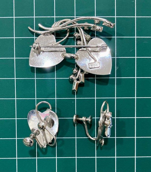 Серебряный винтажный комплект Carl Art (США, 1940–50), серьги и брошь