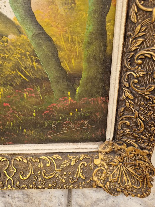 Стара голяма антикварна холандска картина масло върху платно