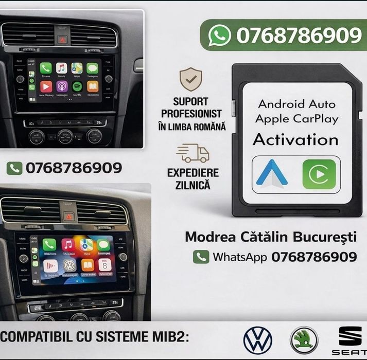 Card SD cu Activare App-Connect / Smartlink/Fullink Apple CarPlay / Android Auto / MirrorLink
MIB2, MIB2 Entry (MEN2), MIB2.5, MIB3