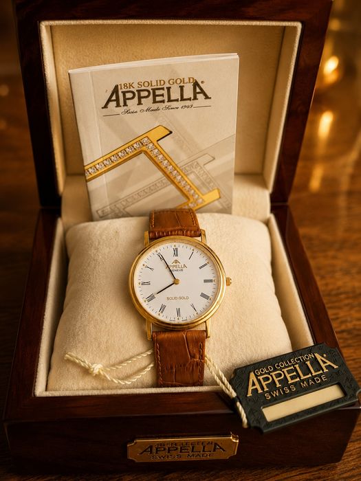 Швейцарские часы Appella 18K Gold • 15г золота 750 пробы •