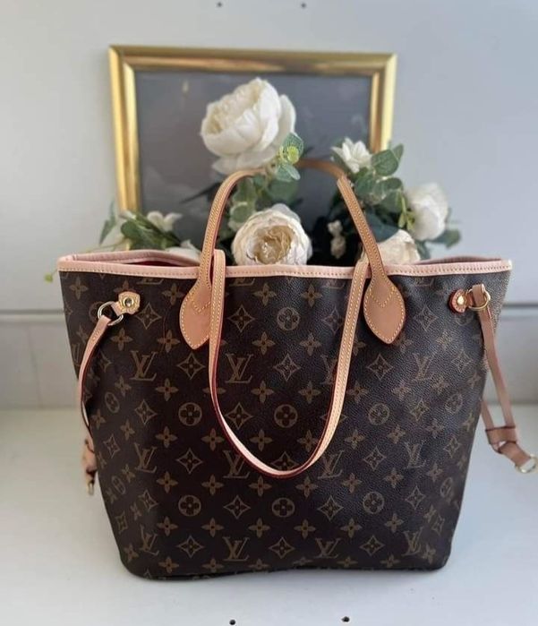 Geanta damă LV Neverfull, portofel simplu atasat, saculet, eticheta