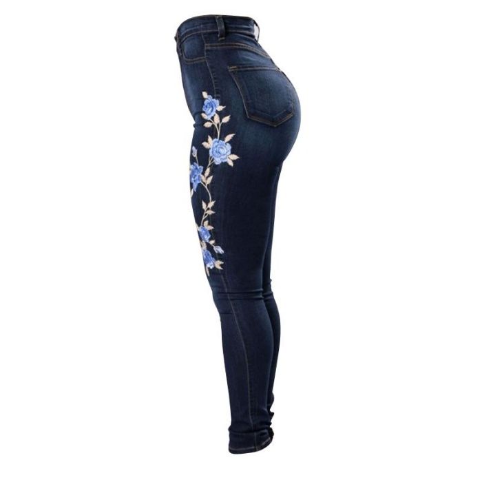Blugi NOI slim brodati cu flori pentru femei