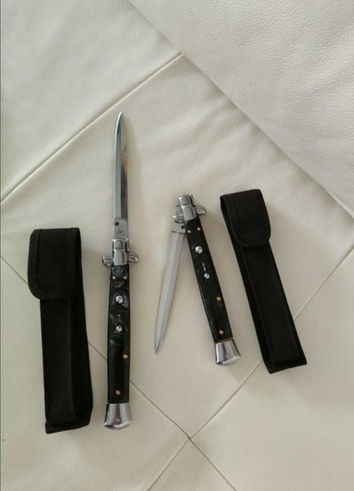 Briceag Stileto 34cm , cuțit Italian cu buton automat mâner lemn