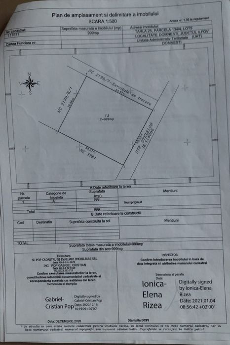 Proprietar vând teren intravilan în Domnești Strada Stelelor 999 mp
